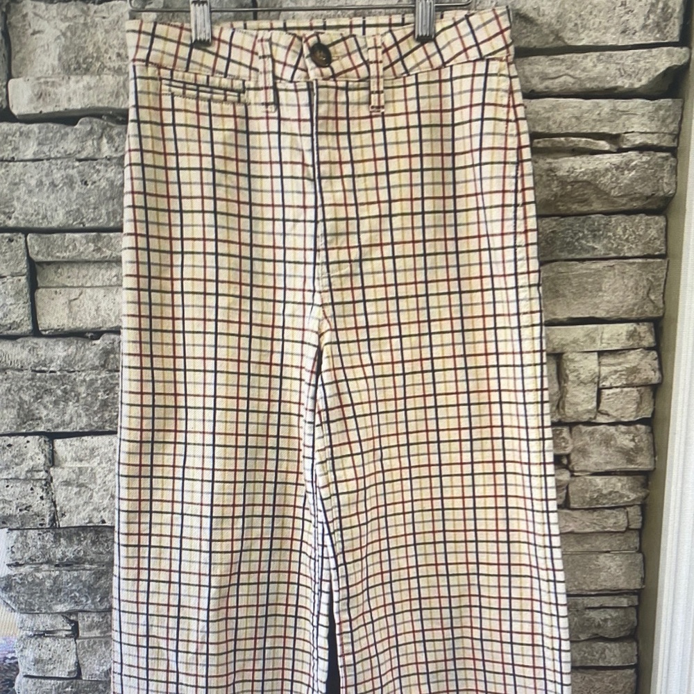 Madewell Cream Plaid Wide-Leg Pants